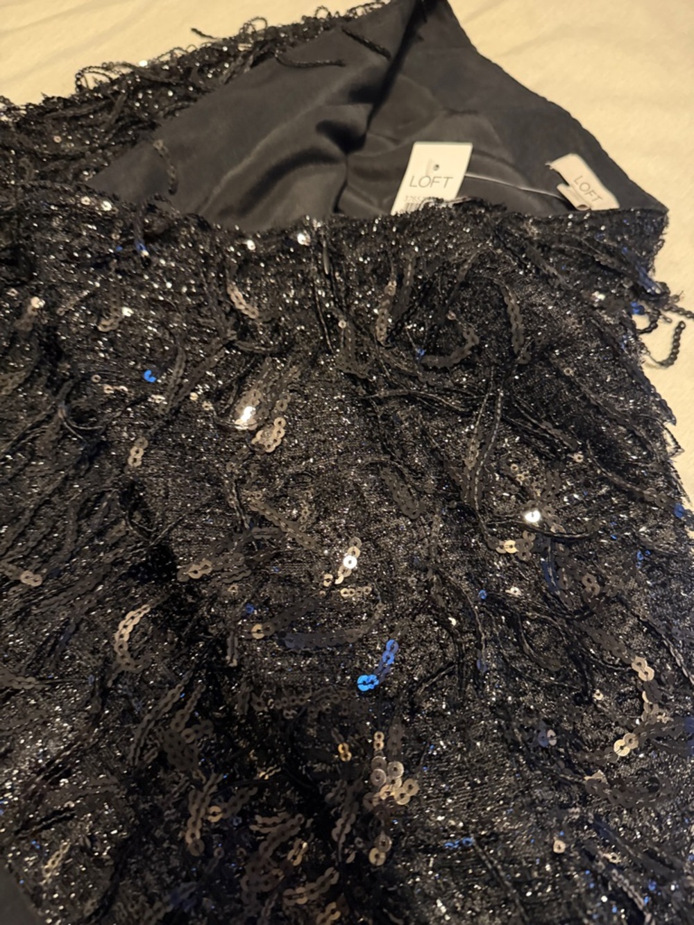 LOFT Black Sequin Fringe Mini Skirt 6 - Picture 4 of 4